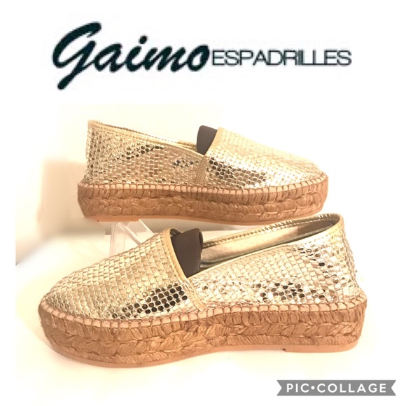 GAIMO ESPADRILLES Gold Shimmering Platform Sz 37 - Picture 5 of 8